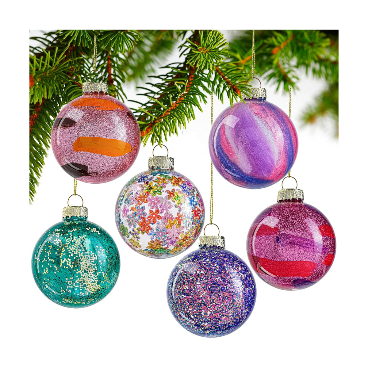 6pcs Glass Christmas Ball Ornament 2.4In Glittering Christmas Tree Ornament