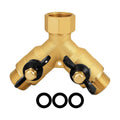 Heavy-Duty Brass 2-Way High-Flow Garden Hose Splitter, Outdoor Faucet Y-Valve Diverter Connector with Butterfly Handle