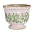 Vintage Ceramic Planter Pot with Drainage, 6.8 Inch Large Crackle Glaze Flower Pot with Green Floral Leaf Pattern for