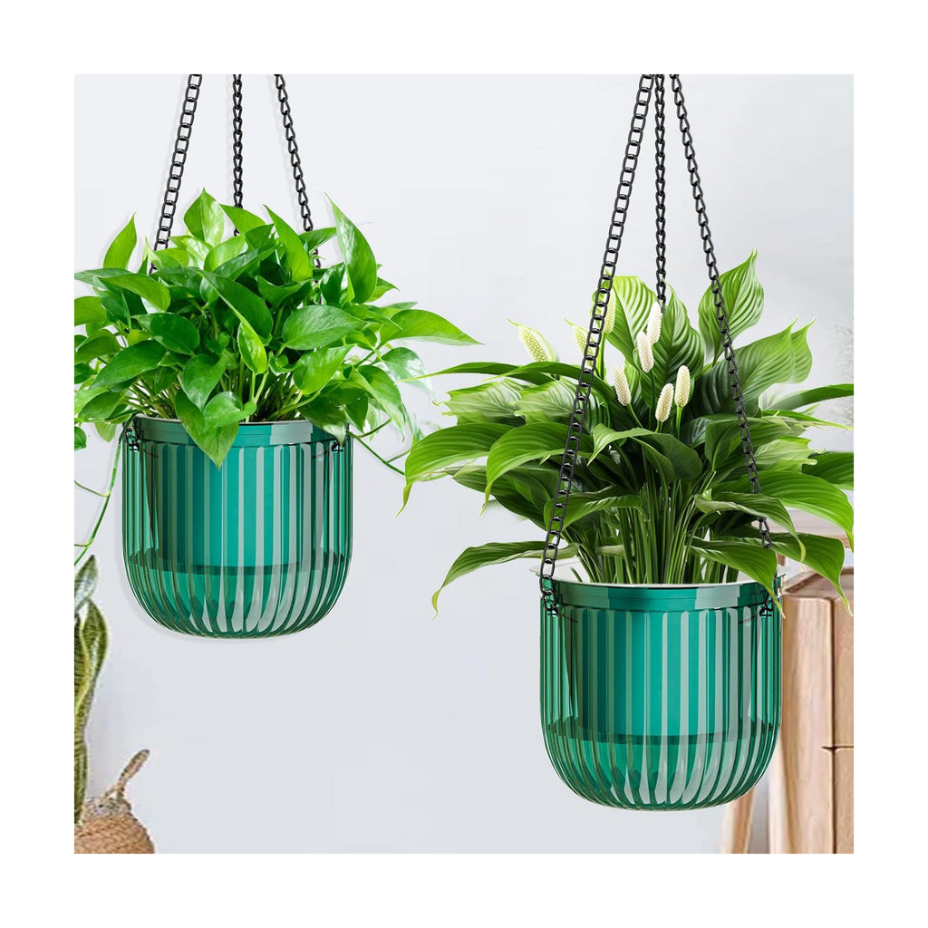 Halatool 2 Pack 8.3 Inch Self-Watering Hanging Planters for Indoor Plants, Outdoor Flower Pots with 2 Metal Chains