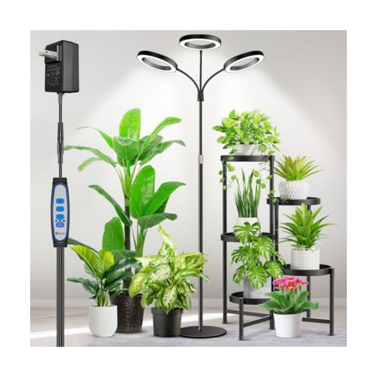 Aumtrly 3 Head Black Floor Grow Light for Large Tall Indoor Plants Growing