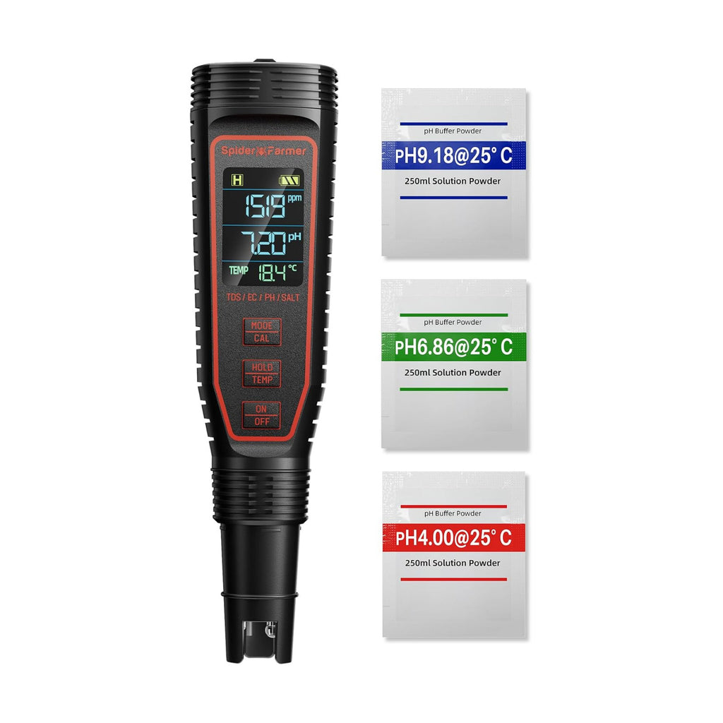 Spider Farmer 5-in-1 Digital pH Meter Kit Pen Tester for Water Hydroponics | pH, TDS, EC, Temp, and Salinity 5-in-1 Pen