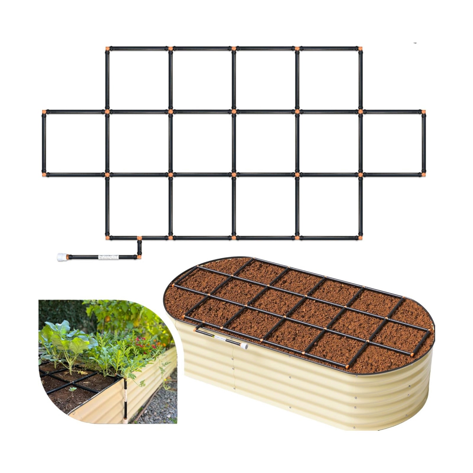 Garden Grid 3x6 | Watering System for Raised Garden Bed | Cornerless | Pre-Assembled 2-Min Setup, Garden Water System