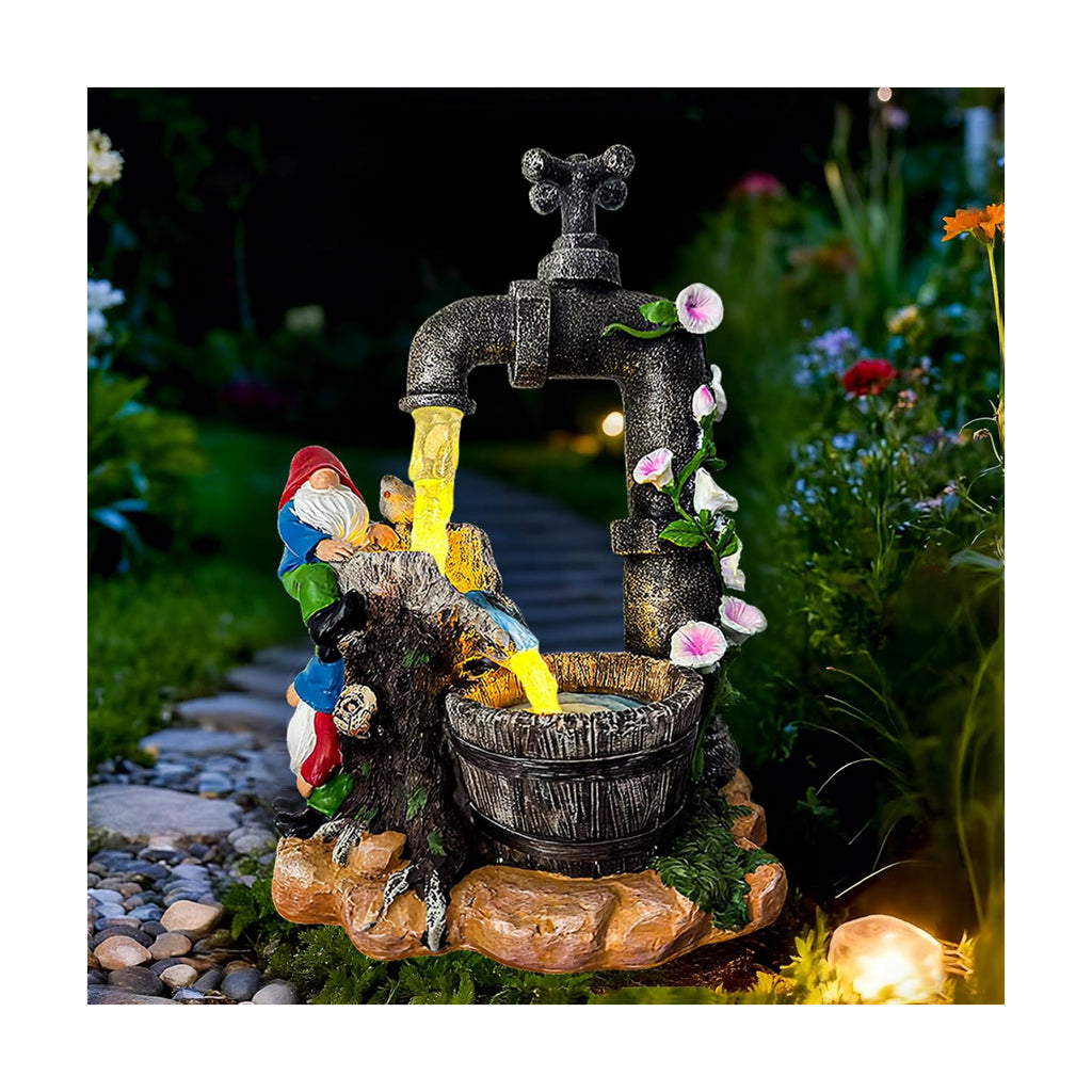 Solar Garden Gnomes Lights Outdoor Statues Yard Decorations Gifts for Mom | 10" Resin Fountain Figurine Lights,IP65