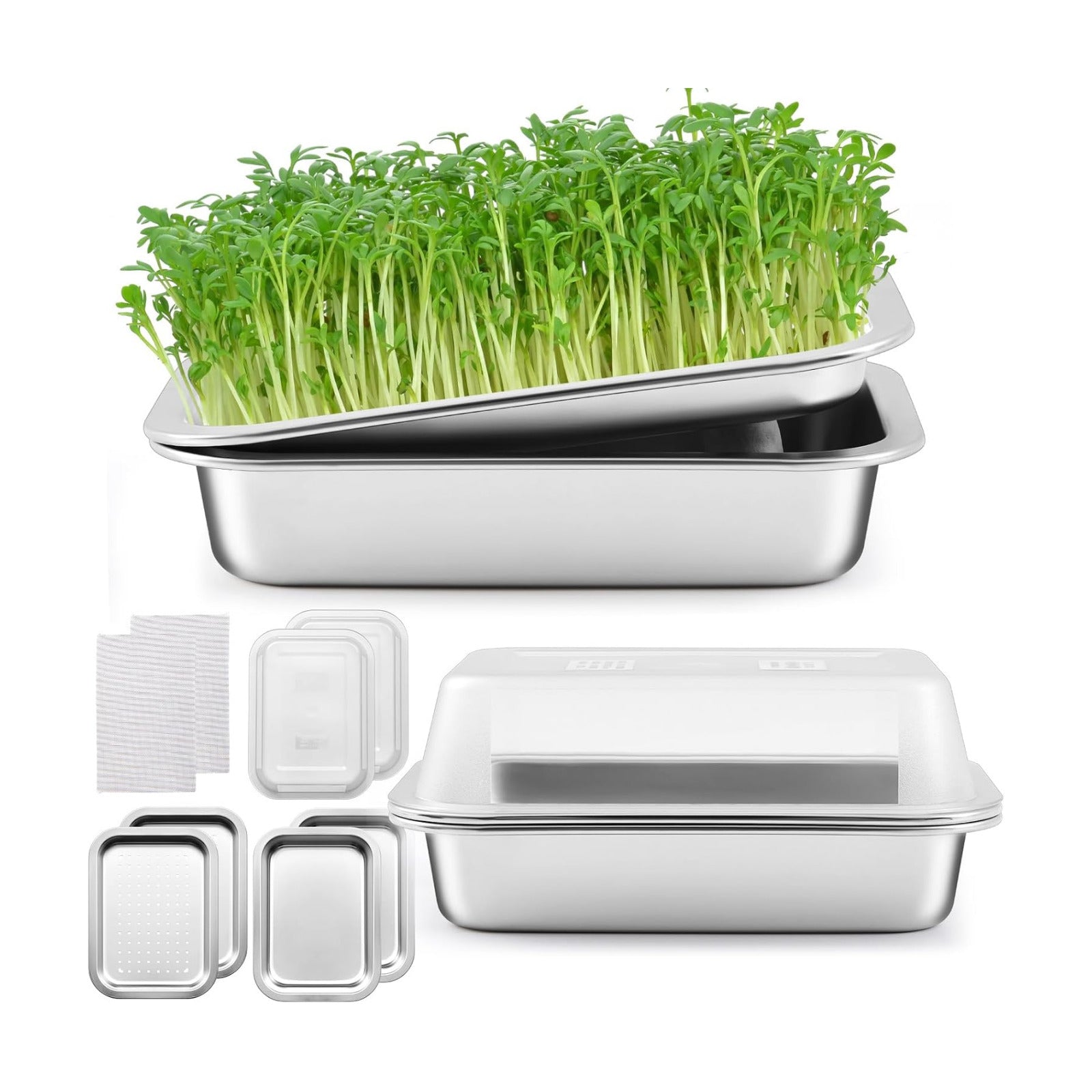 2 Pack Seed Sprouting Kit with Lid, 10.4 Inch Stainless Steel Soilless Culture Germination Tray, Microgreens Growing