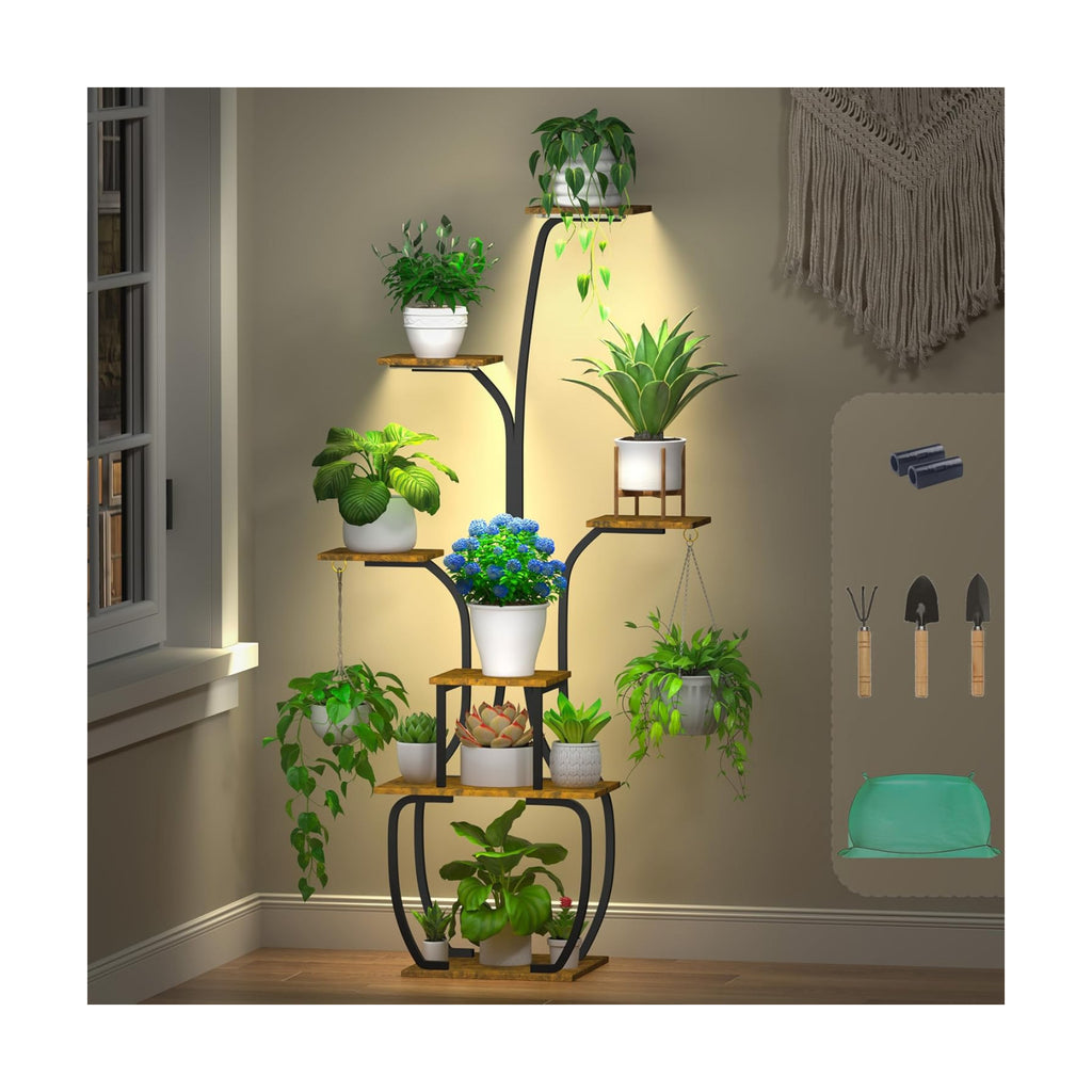 Plant Stand Indoor with Grow Lights, 7 Tiered 55" Tall Plant Shelf, Heavy Duty Metal Corner Flower Pot Holder Rack