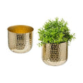 MyGift Modern Hammered Brass Plated Metal Planter Pots – Set of 2 Indoor Plant Containers, 6 & 5-Inch Cylindrical