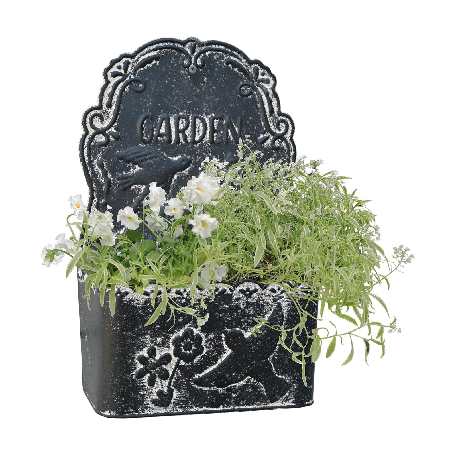 BIG FORTUNE Metal Wall Mount Planter Wall Vases for Flowers Shabby Chic Decor for Rustic Farmhouse Outdoor Decor (Black)