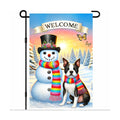 BlissYard Winter Yard Flag Snowman Puppy 12x18 Inch Polyester