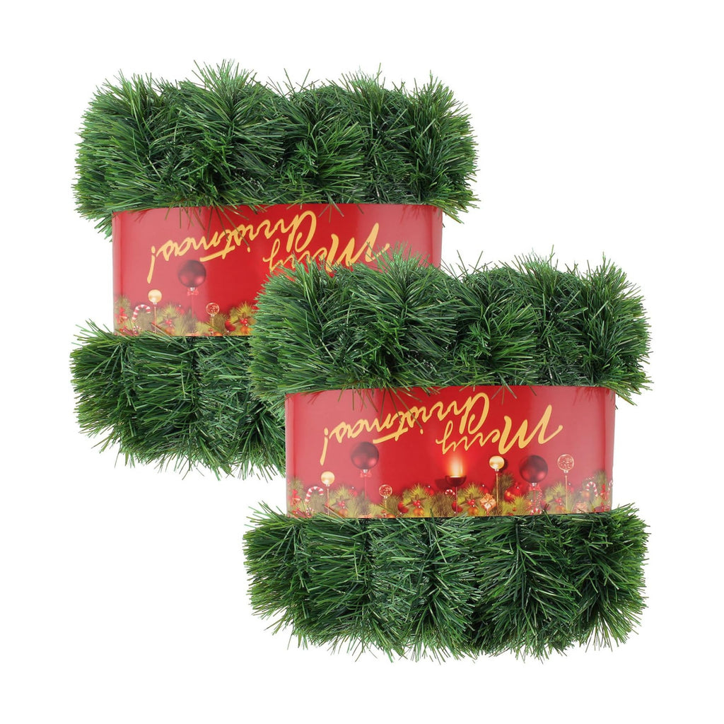 2Pcs 50FT Green Christmas Garland Decorations, Christmas Artificial Pine Greenery Garland Outdoor Indoor Decor, Straight Faux PVC Soft Garland for Stairs Railing Fireplace Window Christmas Decor