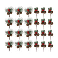 24 PCS Artificial Pine Picks with Pine Needles Branches & Red Berry Stems - 3.15'' Small Fake Berries Pinecones for Crafts, Christmas Tree DIY, Holiday Wreath Decor