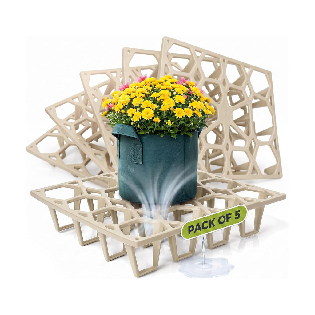 Plant Riser – Pot Spacer for Grow Bags, Planters & Containers – UV-Resistant Drainage Tray for Airflow, Root Health & Cleaner Surfaces (Standard White, 5 Pack)