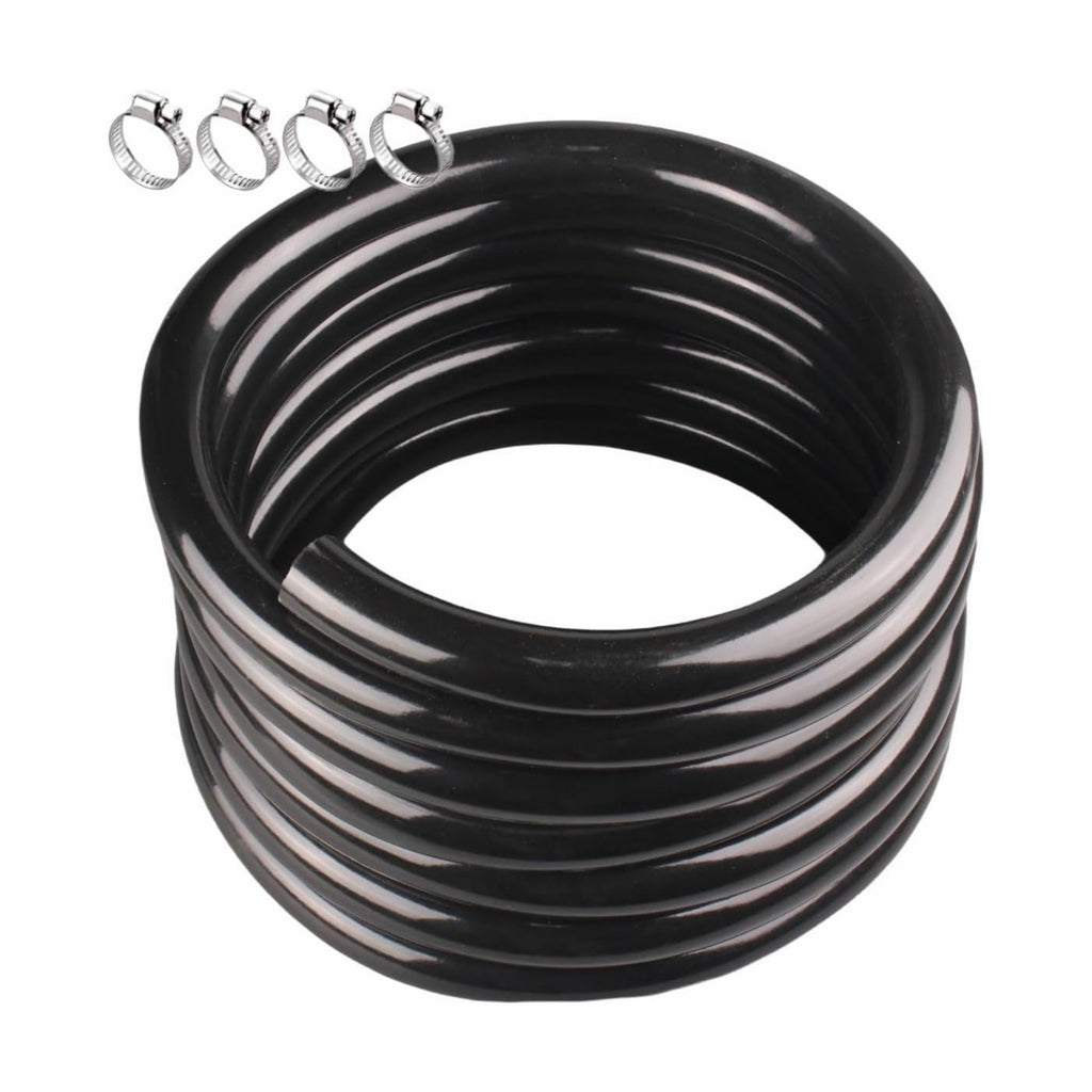 Black Vinyl Tubing 1/2" ID × 5/8" OD - 50 ft PVC Flexible Plastic Tube Hybrid Hose with 4 Stainless Clamps, Transfer