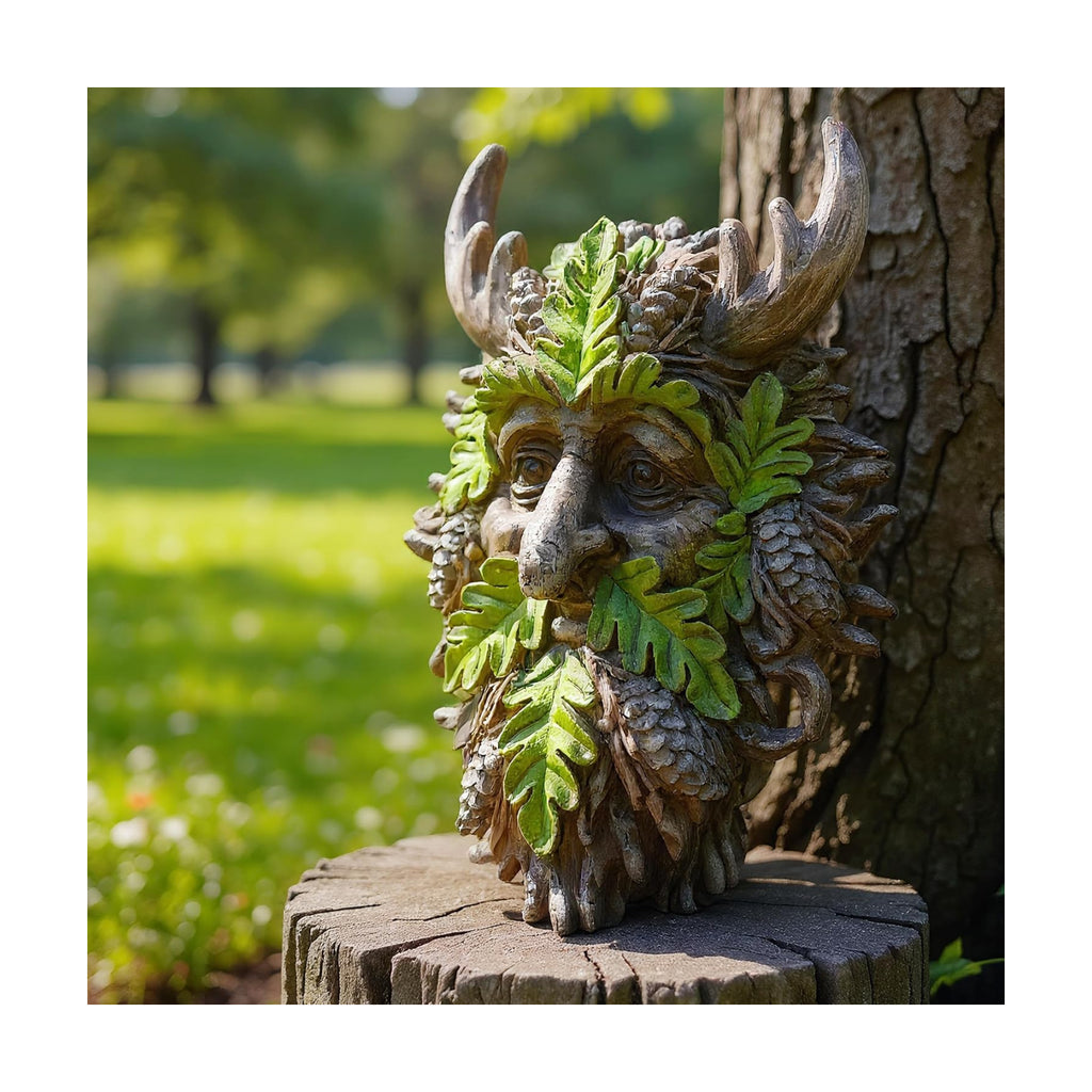 8.3" Real Tree Face Hugger Statue, Garden Outdoor Resin Sculpture with Foliage Features, Fairy Elve Accent Yard Art