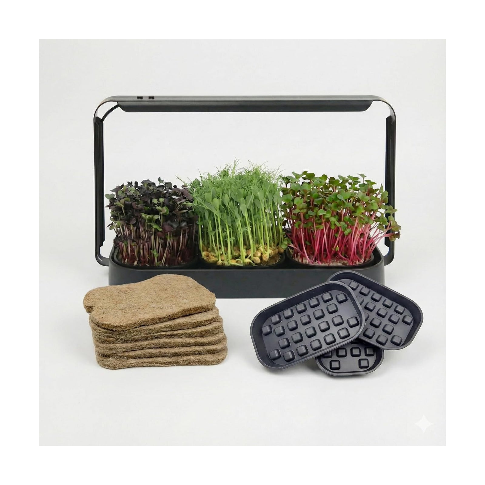 Microgreens Growing Kit Indoor, Micro Greens Indoor Herb Garden Kit with LED Light, 3 Microgreens Growing Trays, 6 Jute