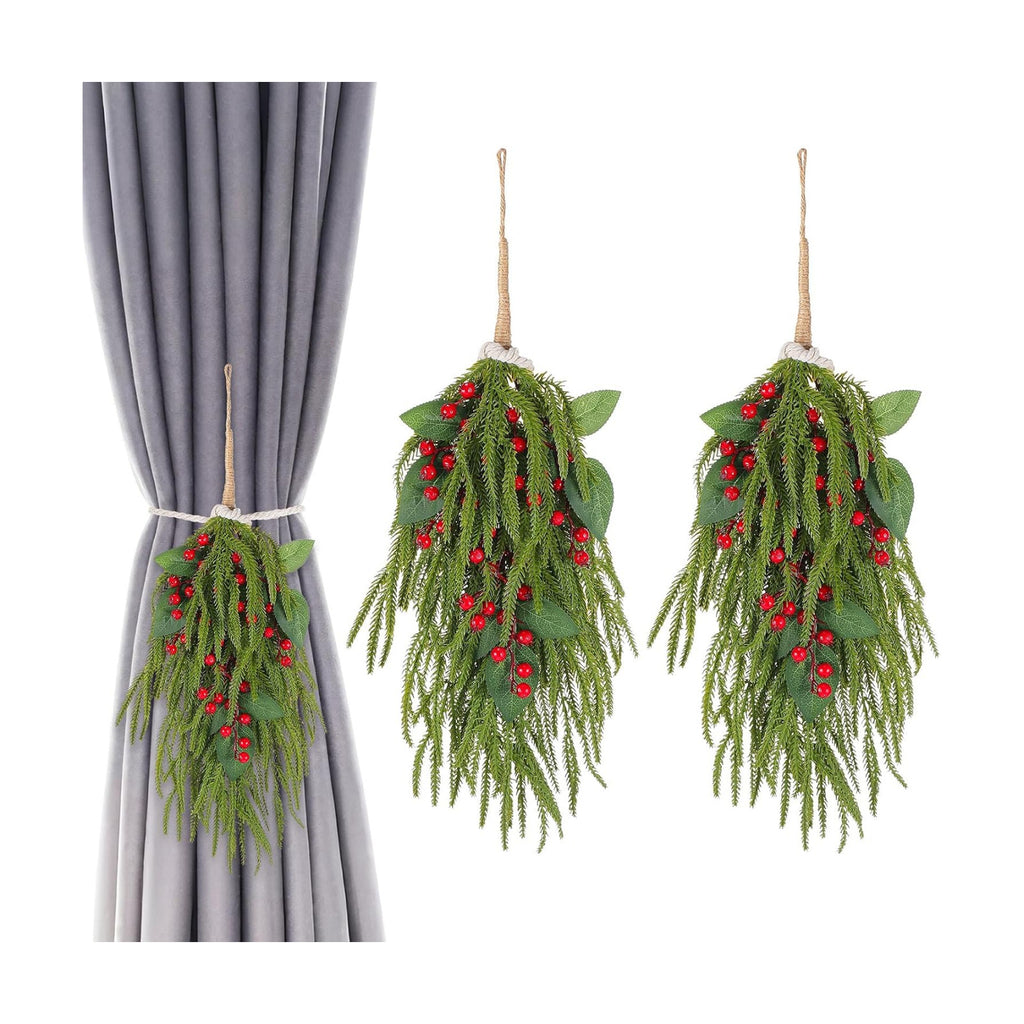 2 Pack Christmas Teardrop Swags with Berries Pine Artificial,Red