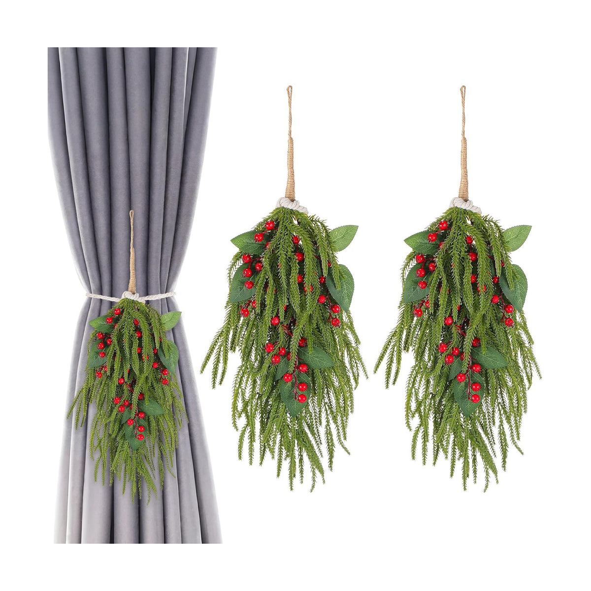 2 Pack Christmas Teardrop Swags with Berries Pine Artificial,Red