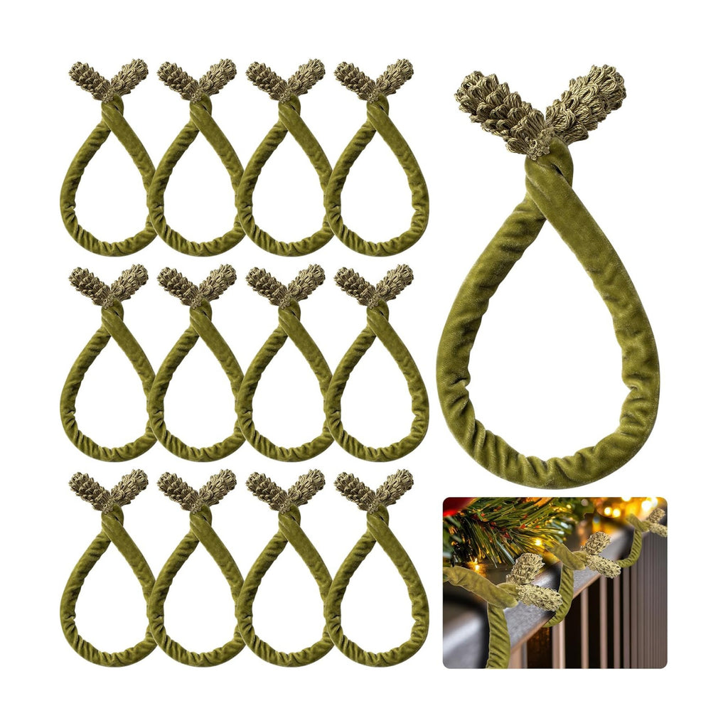 12Pcs Olive Green Christmas Garland Ties Decorative Banister Twist, Christmas Holiday Wreath Ties for Xmas Banisters Home Staircase Railings Decorations, 16 Inches