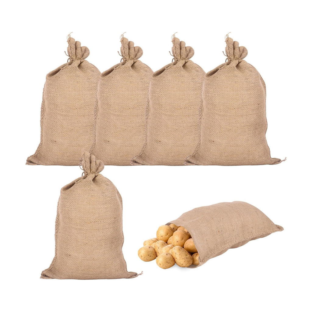 Klmnop 6 Pack Natural Burlap Bags with Drawstring, 16x24 Inch Reusable Jute Potato Sacks with Rope for Potatoes