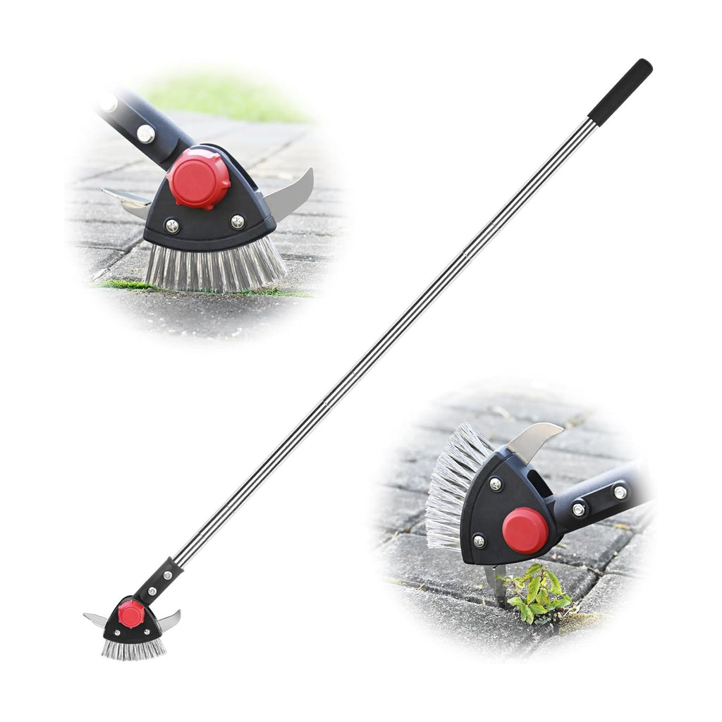 BARAYSTUS Crack Weeder Long Handle 3-in-1 Adjustable Crevice Cleaning Tool with Stainless Steel Weed Brush with 2