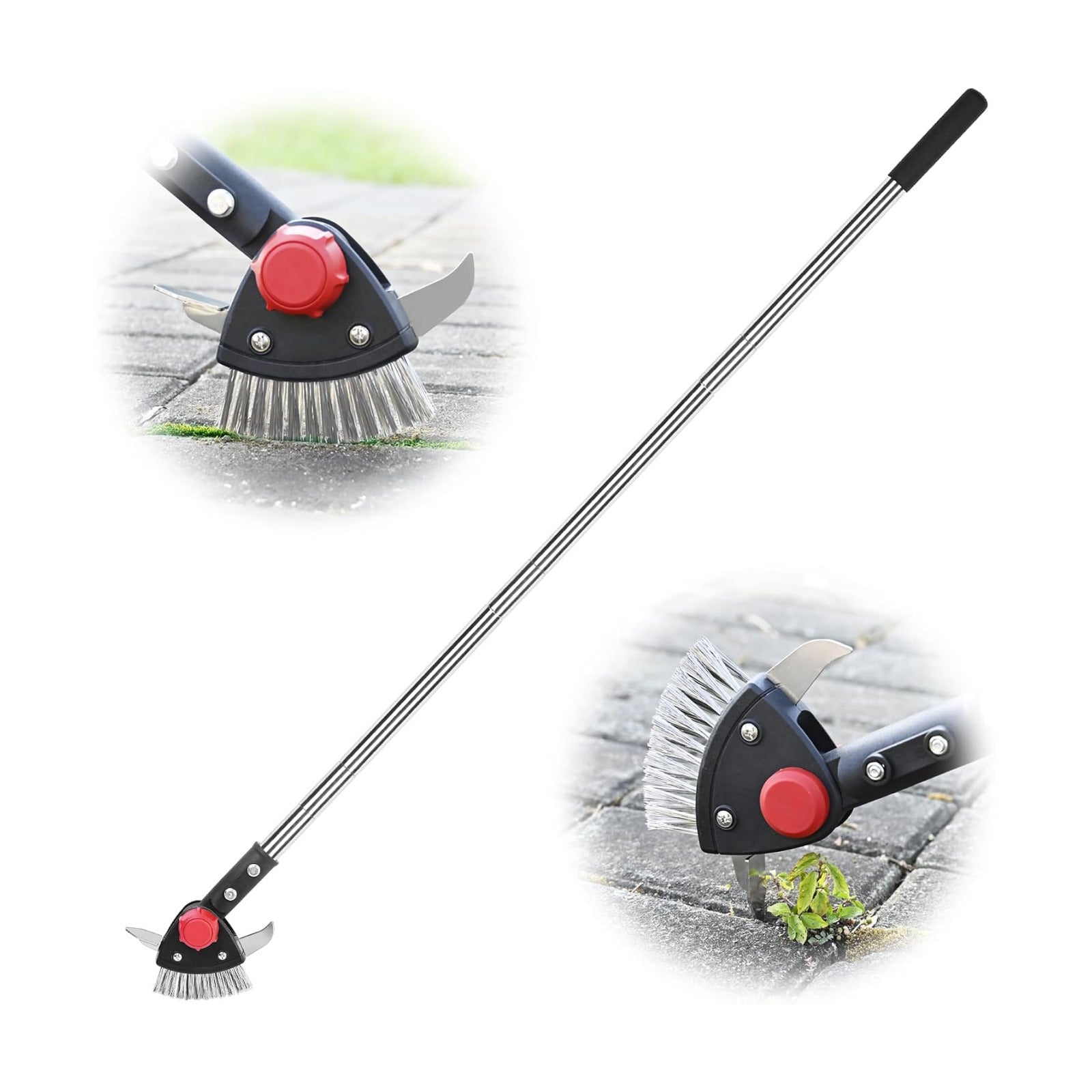 BARAYSTUS Crack Weeder Long Handle 3-in-1 Adjustable Crevice Cleaning Tool with Stainless Steel Weed Brush with 2
