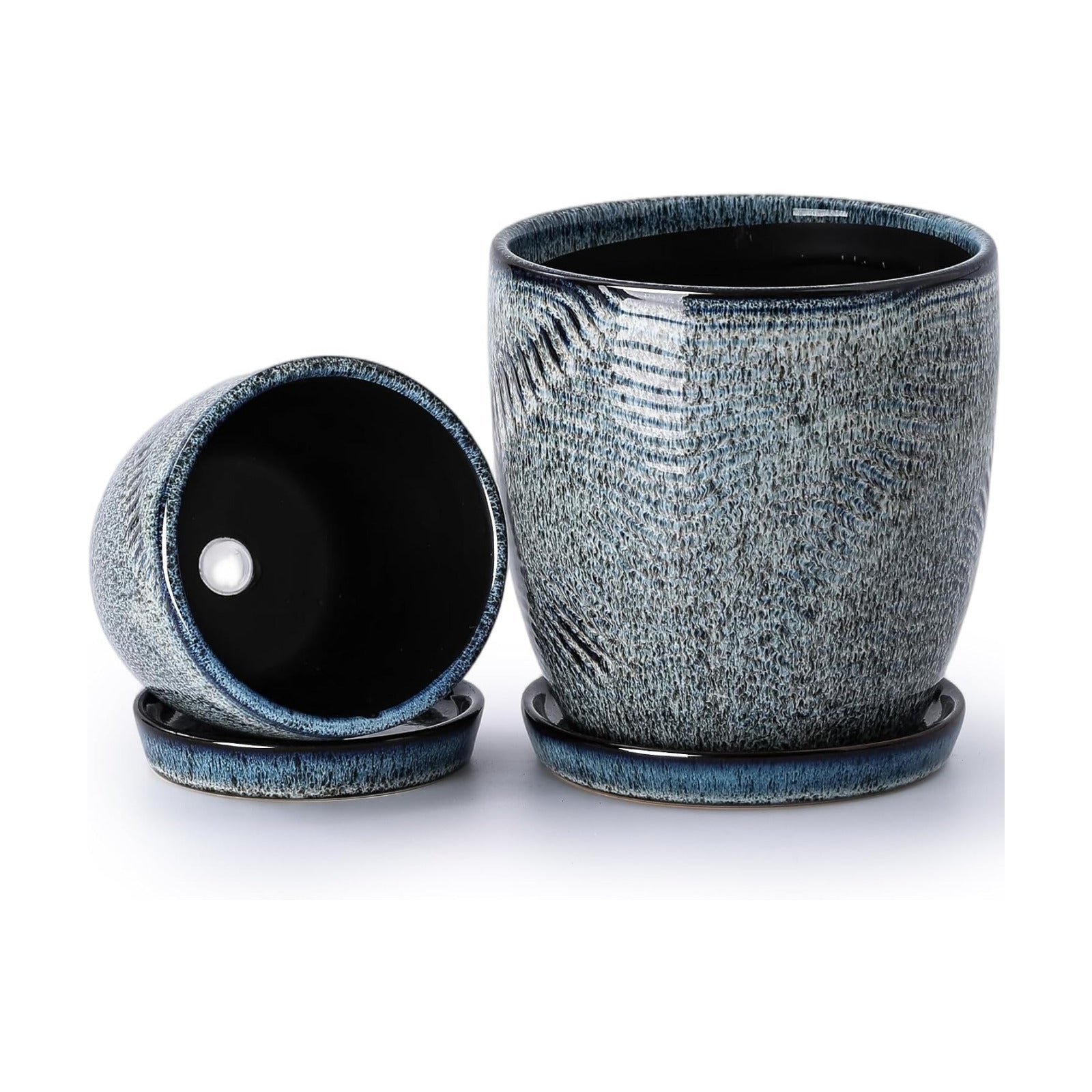 4+6 Inch Ceramic Planter Set of 2 with Drainage Hole and Saucer for Plants, Indoor-Outdoor Large Round Succulent Orchid