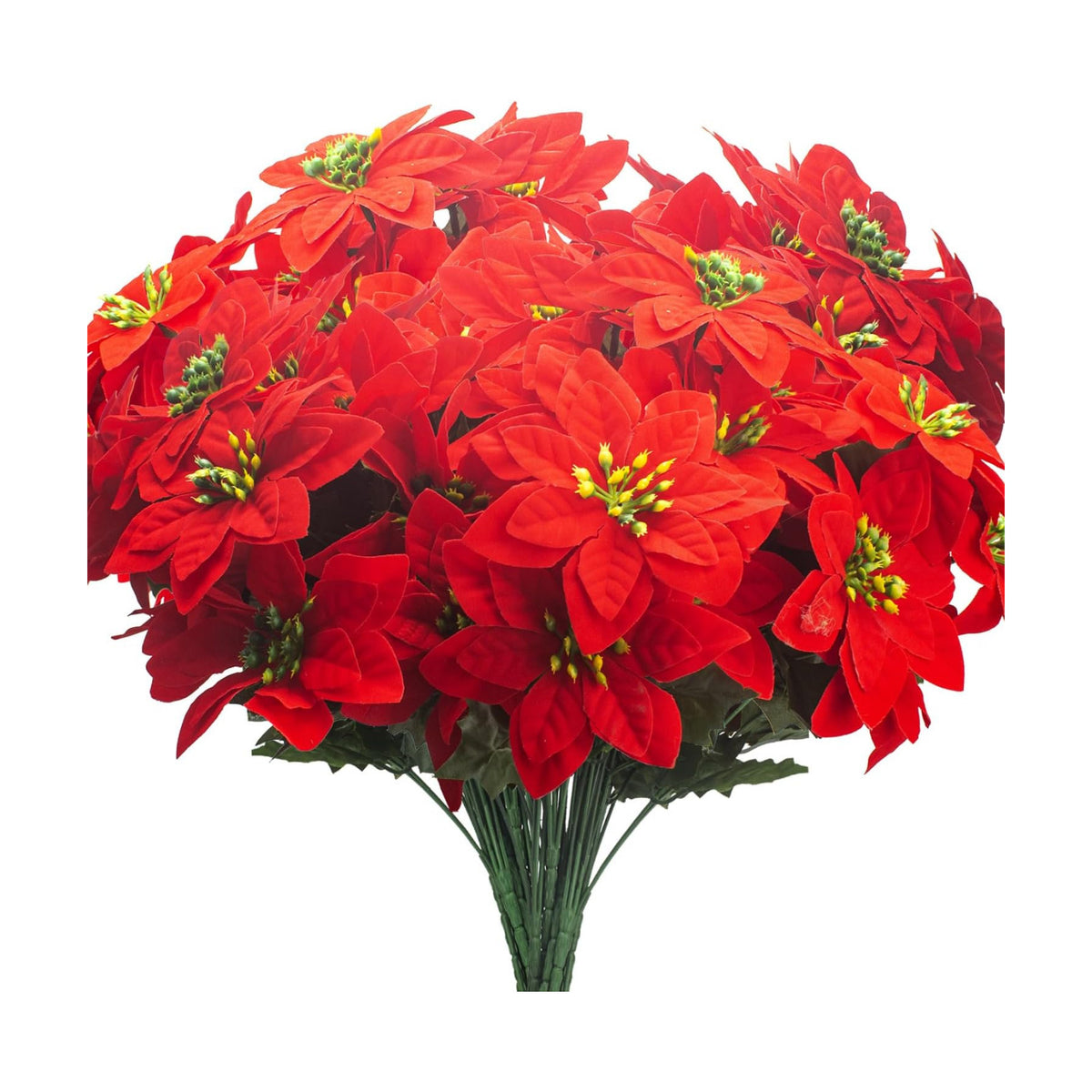 Grunyia 8PCS Artificial Poinsettia Flowers Christmas Decorations Silk Poinsettia Stem Realistic Holiday Home Decor for Table Centerpiece Wedding Party DIY