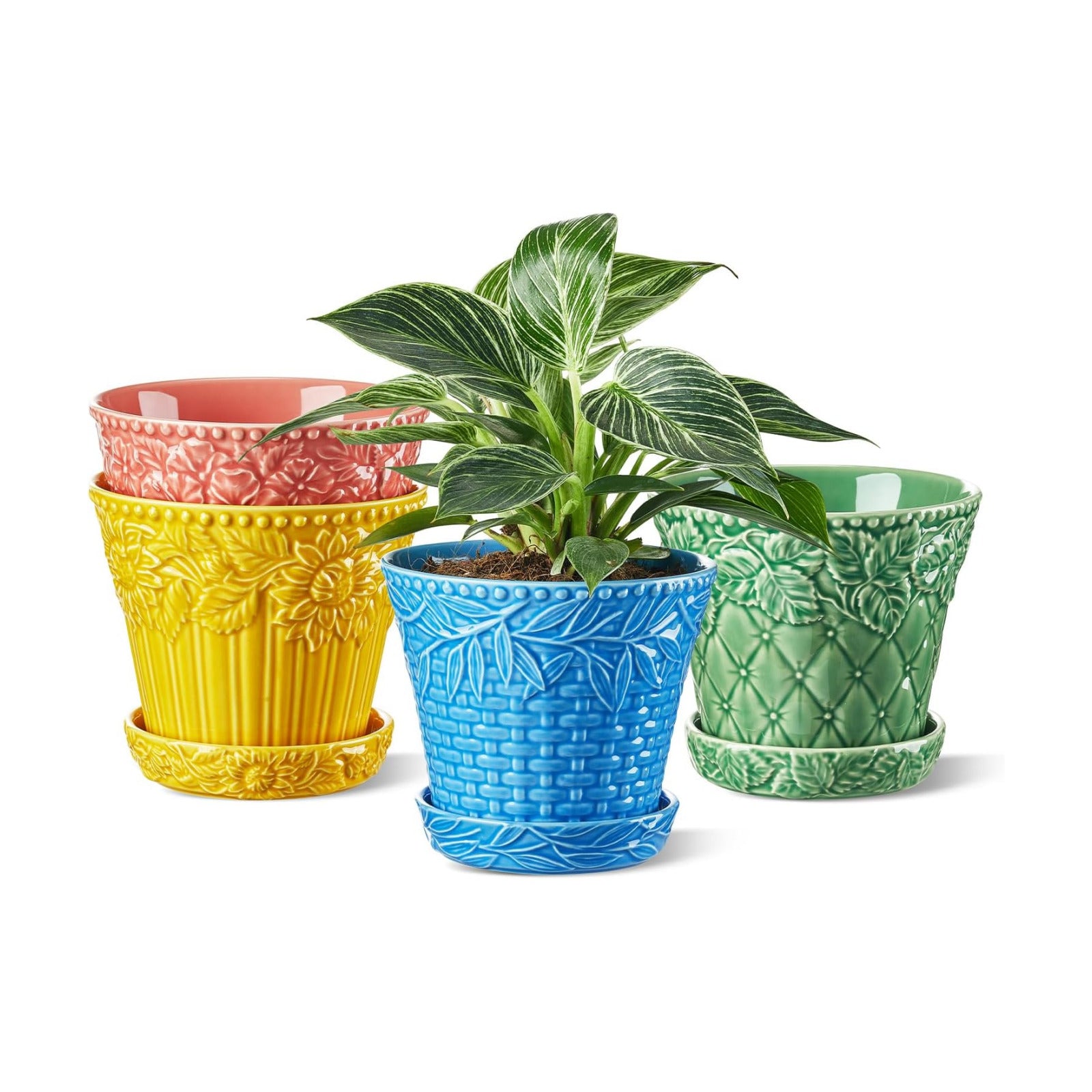 Metahom Ceramic Plant Pots, 5.8 Inch Flower Pots for Indoor Plants, Planters with Drainage Hole & Saucer, Garden