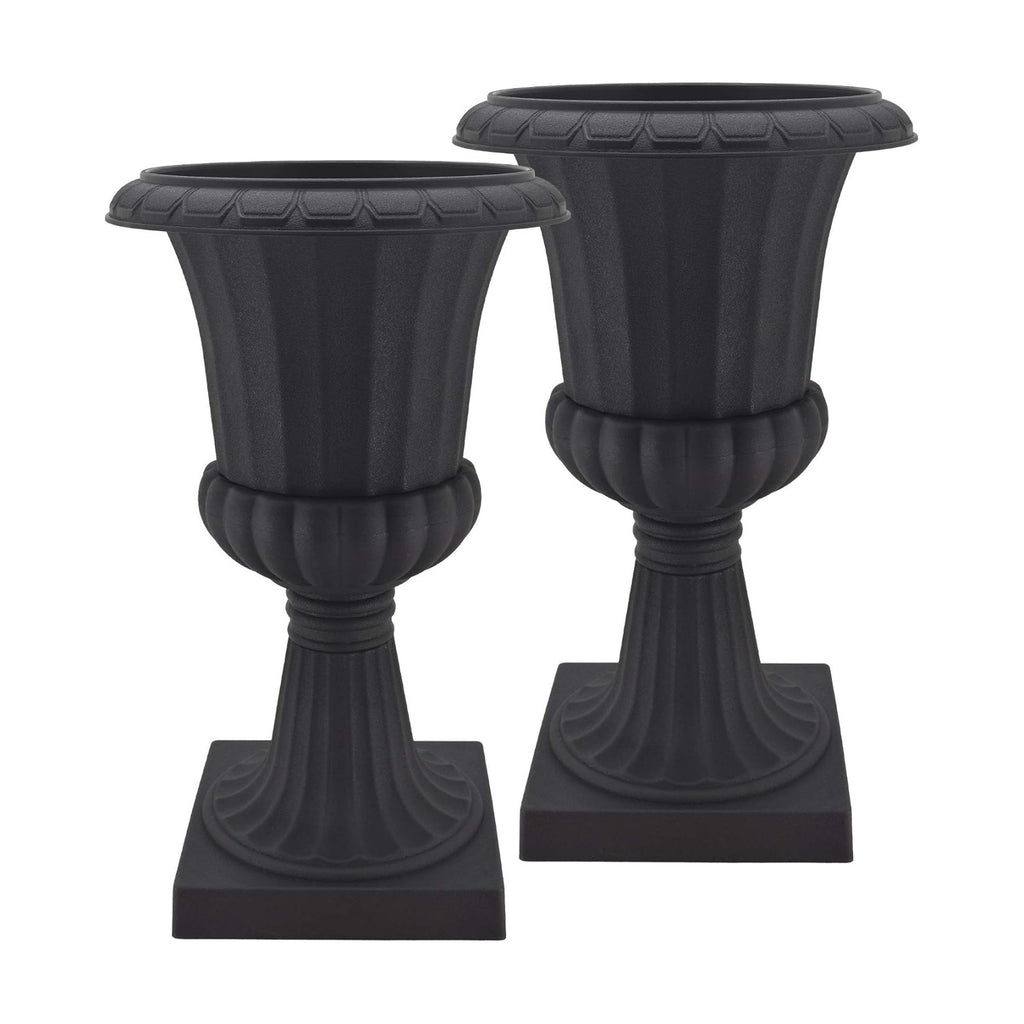 Arcadia Garden Products Plastic Garden Pedestal Urn, Set of 2 Classic Decorative Garden Pot Planter for Indoor and