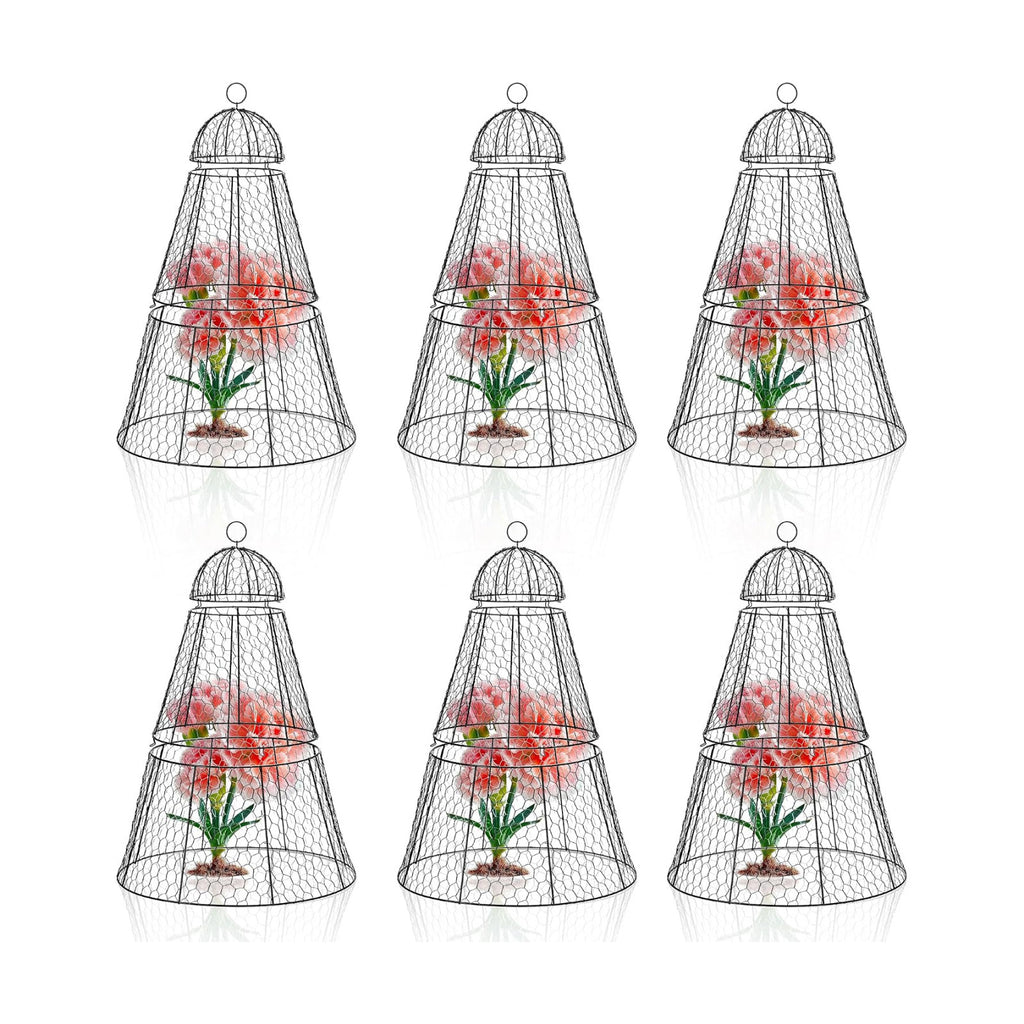 Easy-Snap Open Design Chicken Wire Cloche (6-Pack) - Adjustable Garden Plant Protectors from Birds & Animals for Large