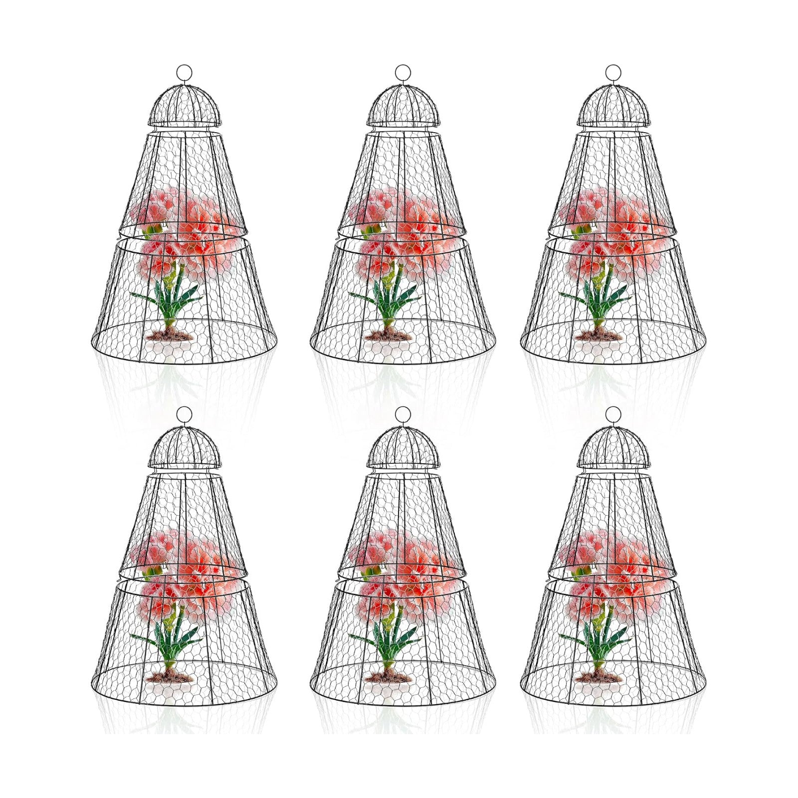 Easy-Snap Open Design Chicken Wire Cloche (6-Pack) - Adjustable Garden Plant Protectors from Birds & Animals for Large
