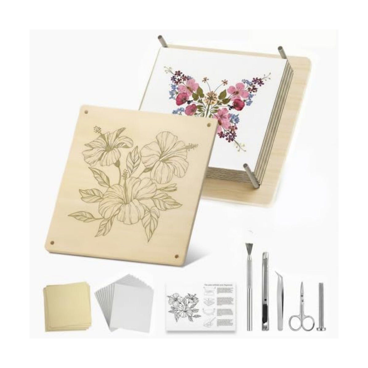 FOCHIER F Flower Press Kit for Adults & Kids, Extra Large Wooden Flower Press Kit with Tools, 30 Blotting Papers, for Pressed Flowers, Resin Art, DIY Crafts & Flower Preservation