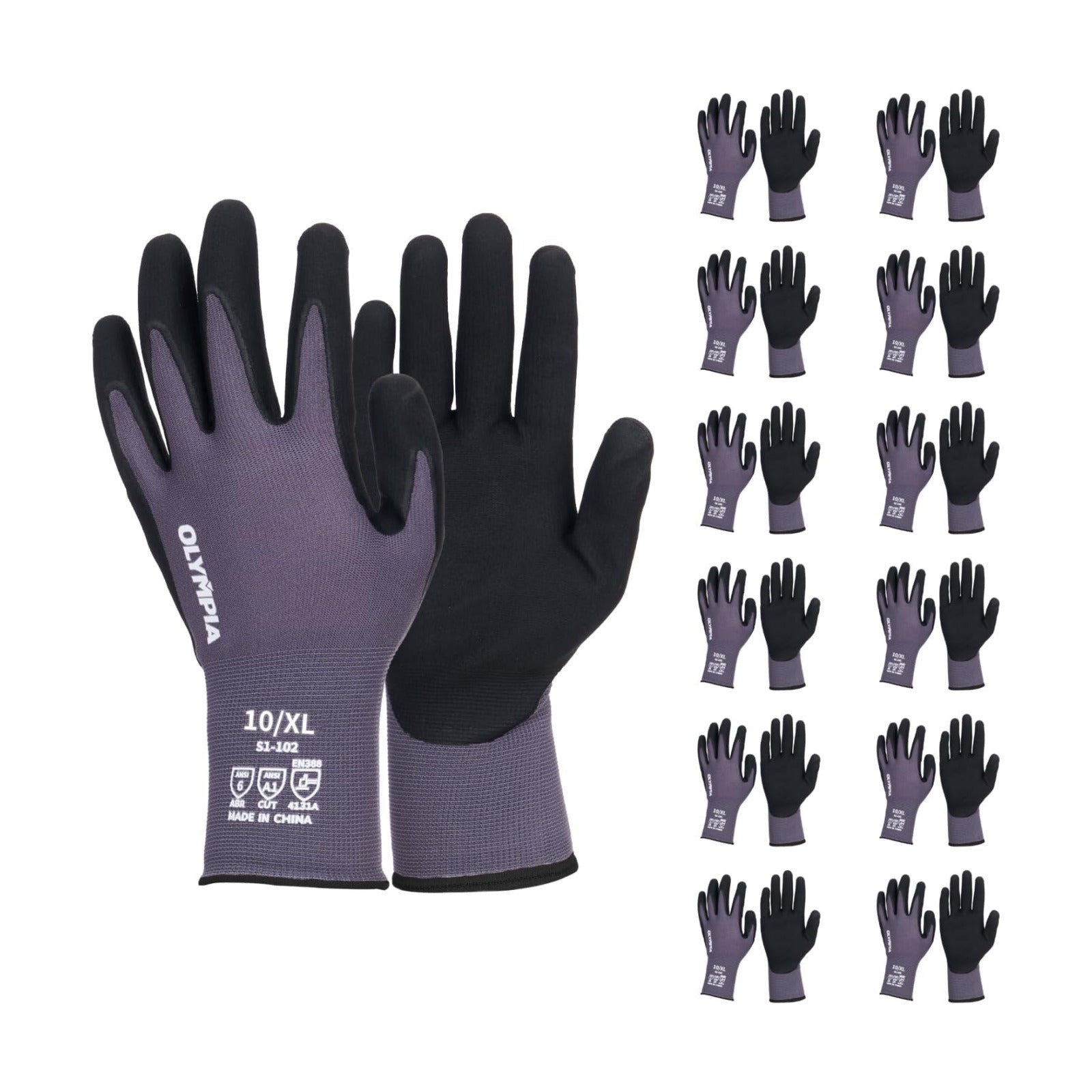 NORTHSKY Olympia Nitrile Dipped Knit Work Gloves, Light and Medium Duty Gardening Safe Work Gloves Breathable 12 Pairs