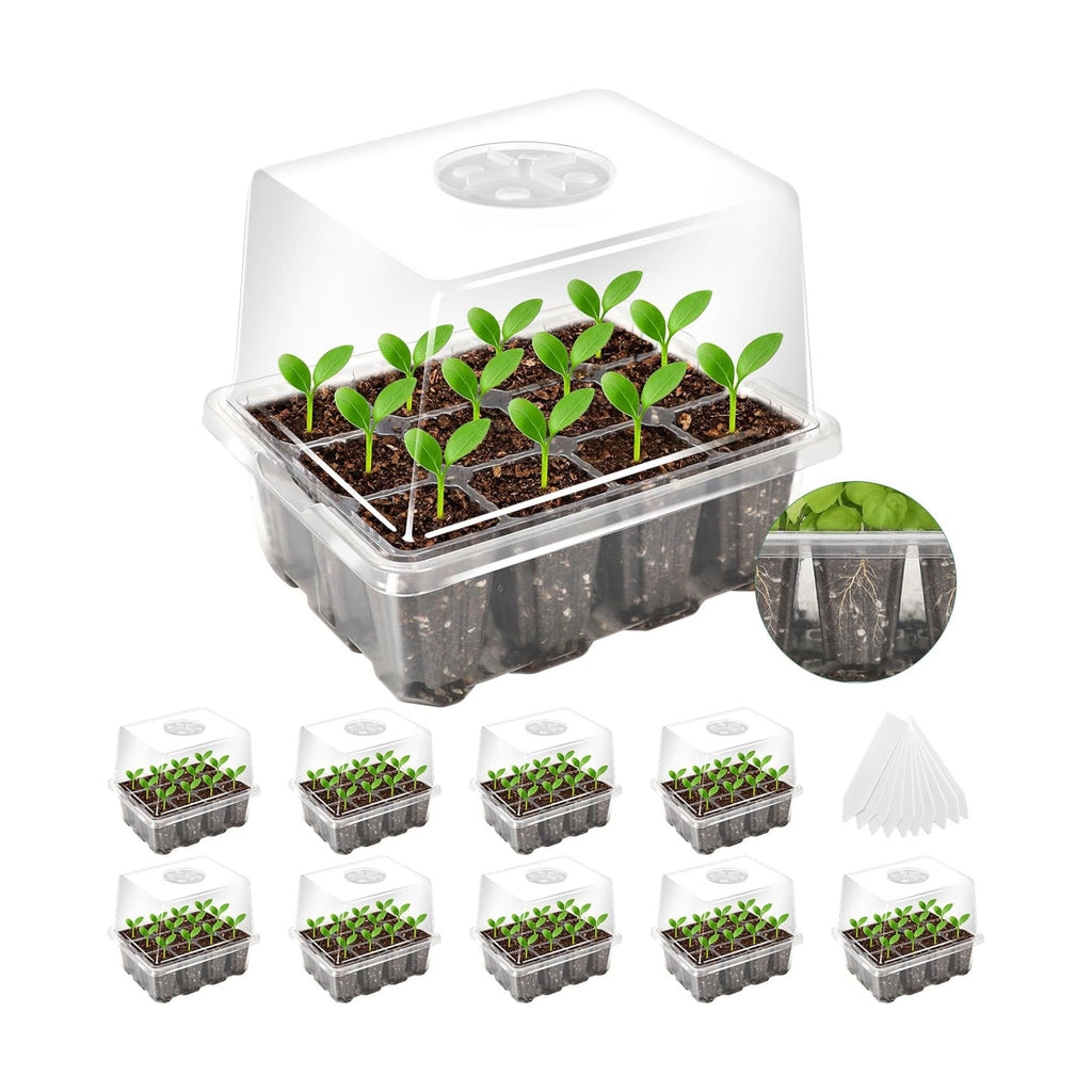 MIXC 10 Pack Seed Starter Tray, 120Cell Stater Kit with Elevated Lid