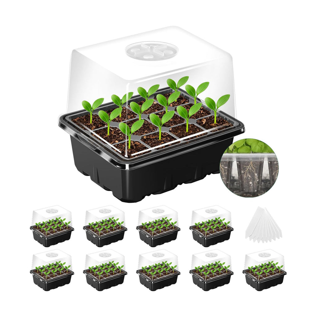 MIXC Seed Starter Tray with Elevated Lid, 120 Cells Seed Starter Kit with Adjustable Humidity Dome, Drainage Hole