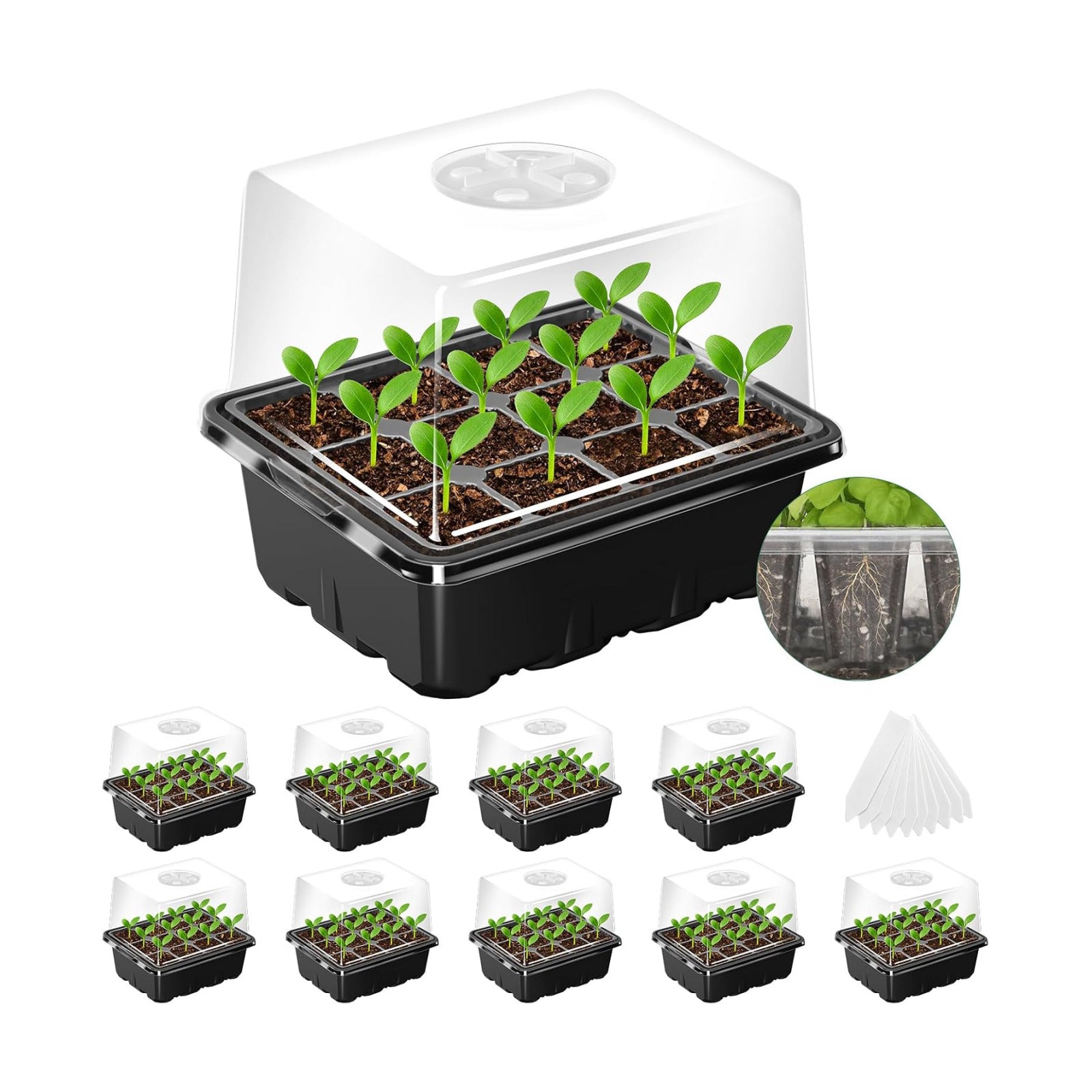 MIXC Seed Starter Tray with Elevated Lid, 120 Cells Seed Starter Kit with Adjustable Humidity Dome, Drainage Hole