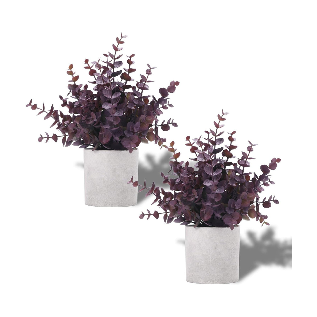 Coferset 2 Pack Small Fake Plants Eucalyptus Potted,Plum