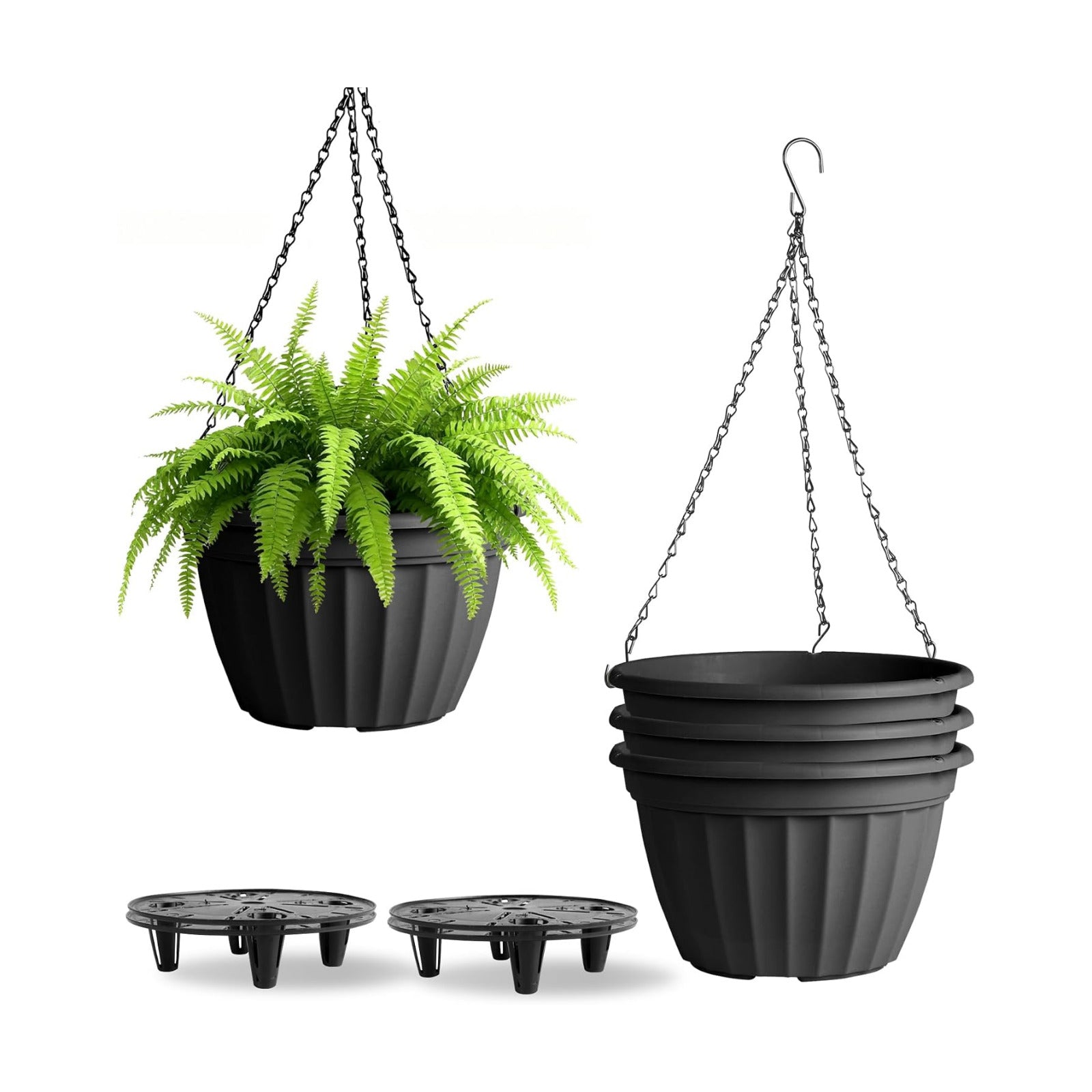 FGstyle Hanging Planters 10 Inch 4 Pack,Hanging Baskets for Plants Outdoor | Self Watering Plastic Hanging Flower Pots
