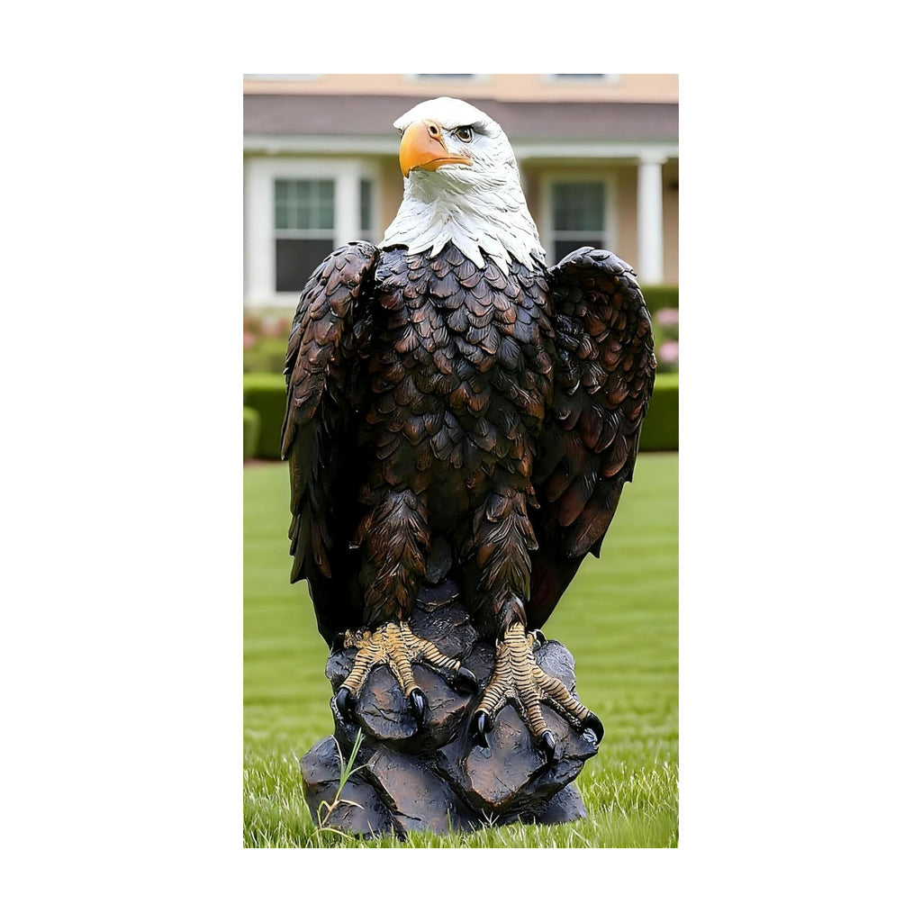H:24.4 inch Bald Eagle Statue Outdoor, Large Realistic Eagle Sculpture for Garden Decor, Hand-Painted Resin Lawn Eagle