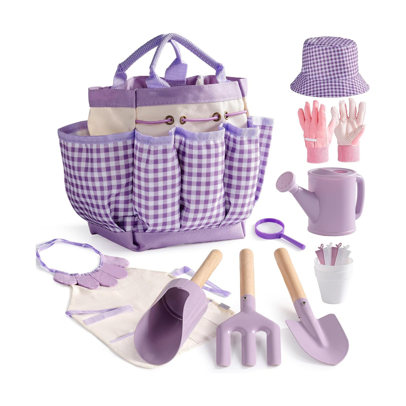 ROBOTIME Kids Gardening Set, 17PCS Toddler Gardening Tools, Toddler Gardening Set with Apron, Hat, Gloves, Watering Can