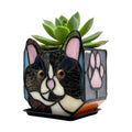 Handmade Stained Glass Black Cat Planter, Decorative Succulent Pot with Drainage, Indoor Plant Holder, Home Decor
