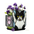 Stained Glass Black Cat Planter, Succulent Pot with Drainage, Indoor Plant Container, Decorative Pencil Holder, Teacher