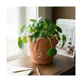 HERDUK 6 Inch Terracotta Abstract Face Planter with Drainage & Saucer – Artistic Ceramic Flower Pot for Indoor Plants