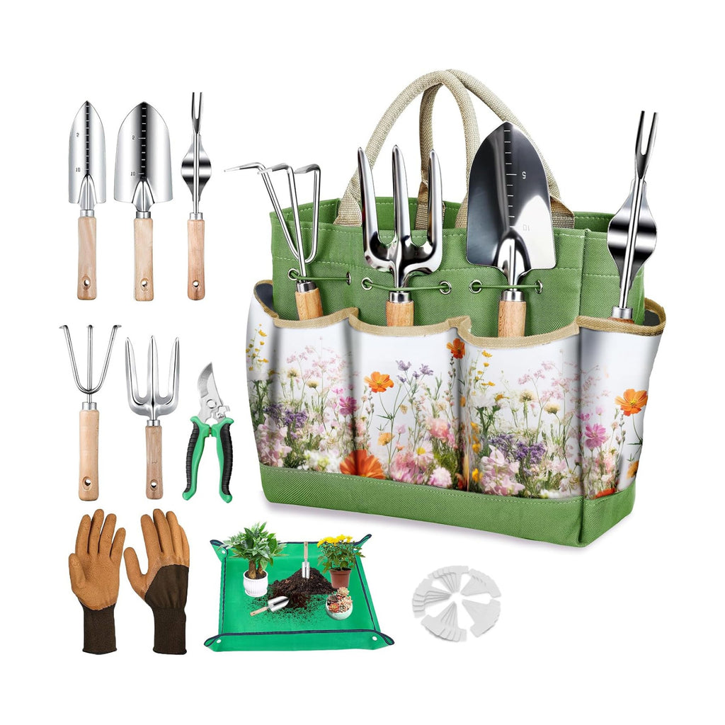 Gardening Tools Set for Women 29Pcs Heavy Duty Garden Hand Tools Set with Floral Tote Bag Rust-Proof Garden Tool Kit