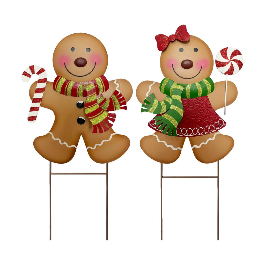 Outdoor Christmas Decorations,27" H Large Gingerbread Boy and Girl Metal Yard Stakes,Set of 2, Rustic Winter Signs for Lawn Garden,Patio, Pathway & Front Yard,Farmhouse Porch Outside