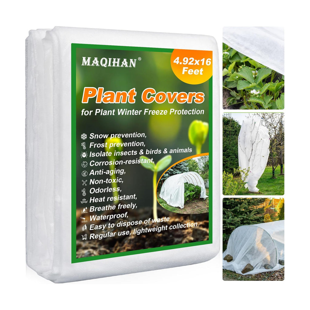 MAQIHAN Plant Covers Freeze Protection - 4.9ft x 16ft Frost Cloth for Plant