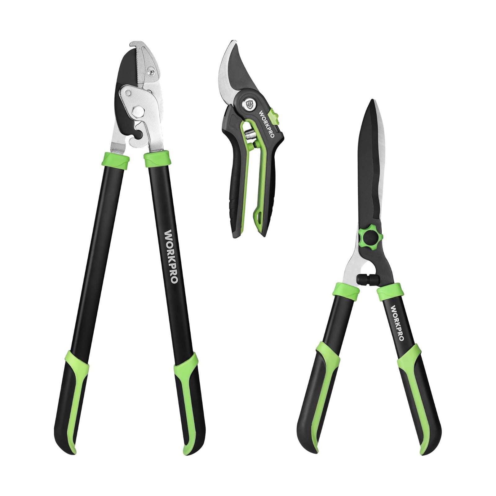 WORKPRO 3-Piece Garden Shears Set, Heavy-Duty Gardening Clippers | Includes 20” Hedge Shear, 24” Anvil Lopper & 8”