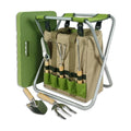 Folding Garden Kneeler Stool with Tool Set - 8 Piece Gardening Kit with Insulated Bag, Knee Pad, 5 Hand Tools