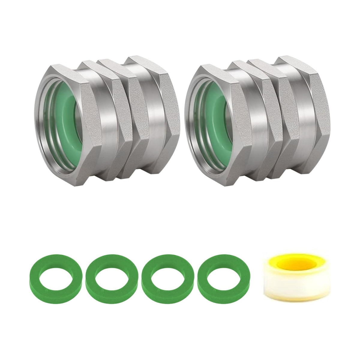 304 Stainless Steel Female to Female Garden Hose Adapter，3/4" GHT to 3/4" GHT Fitting Connect, Green Thumb Quick Swivel Connector Adapter, Double Hose Connector