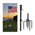 10ft Black Flag Poles in Ground for Outside, Flagpole Stand for House Ground with 5 Pronges Base
